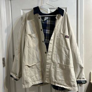 VINTAGE Men's Beige Dickies Jacket with Navy Accents